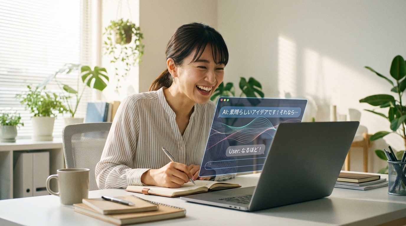 AIを思考のパートナーとして活用し、読者の心を掴むリード文のアイデアを思いついたWeb担当者。