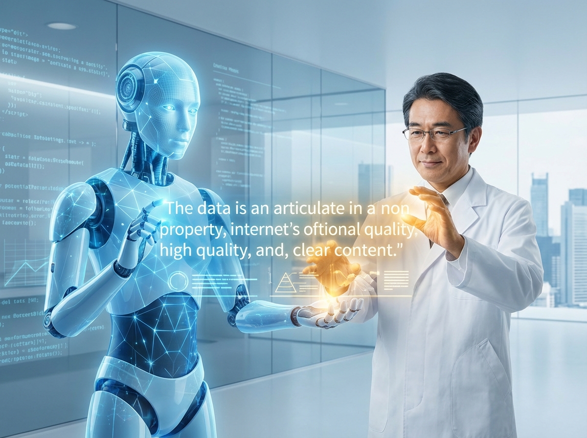 AIと専門家が協力して一つの文章を完成させるイラスト。AIが作成した下書きに、専門家が最終的な知見と経験を加えている様子。