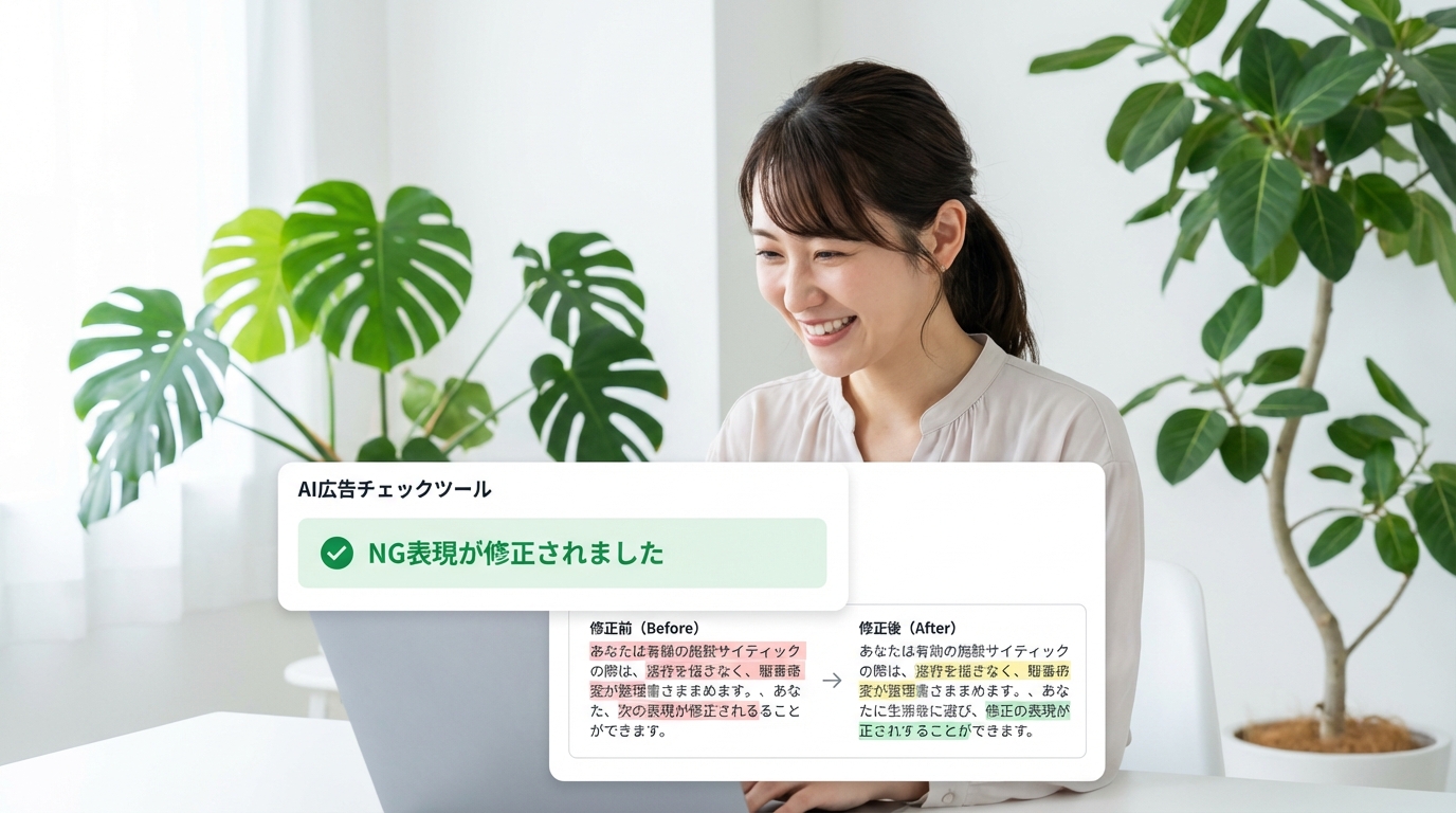 AIコンプライアンスチェックツールを使い、安心して広告業務を行うマーケティング担当者